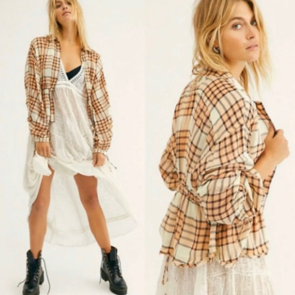 Free People Tops - NWT Free People Peach Tree Plaid Button Down Shirt